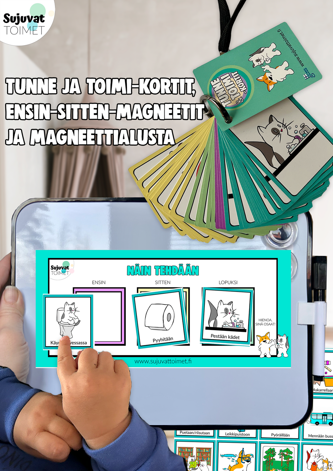 Tunne- & toimi -kortit, Ensin-Sitten-magneetit + Magneettialusta